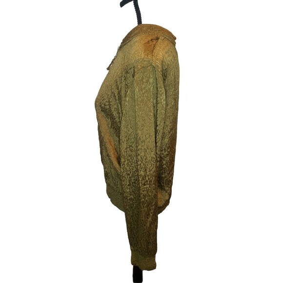 Anthropologie Maeve Satin OLIVE GREEN Bomber Jacket Full-Zip Smocked-Trim Sz Med - Picture 4 of 7